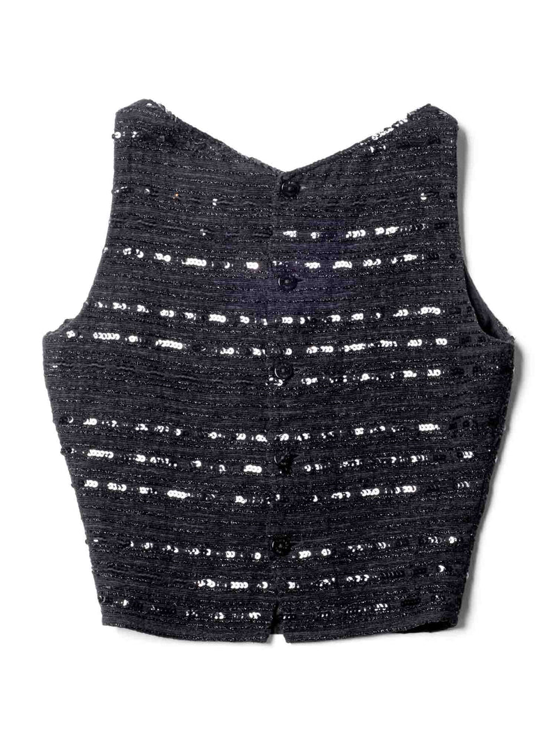 CHANEL CC Logo Sequin Tweed Cropped Top Black-designer resale