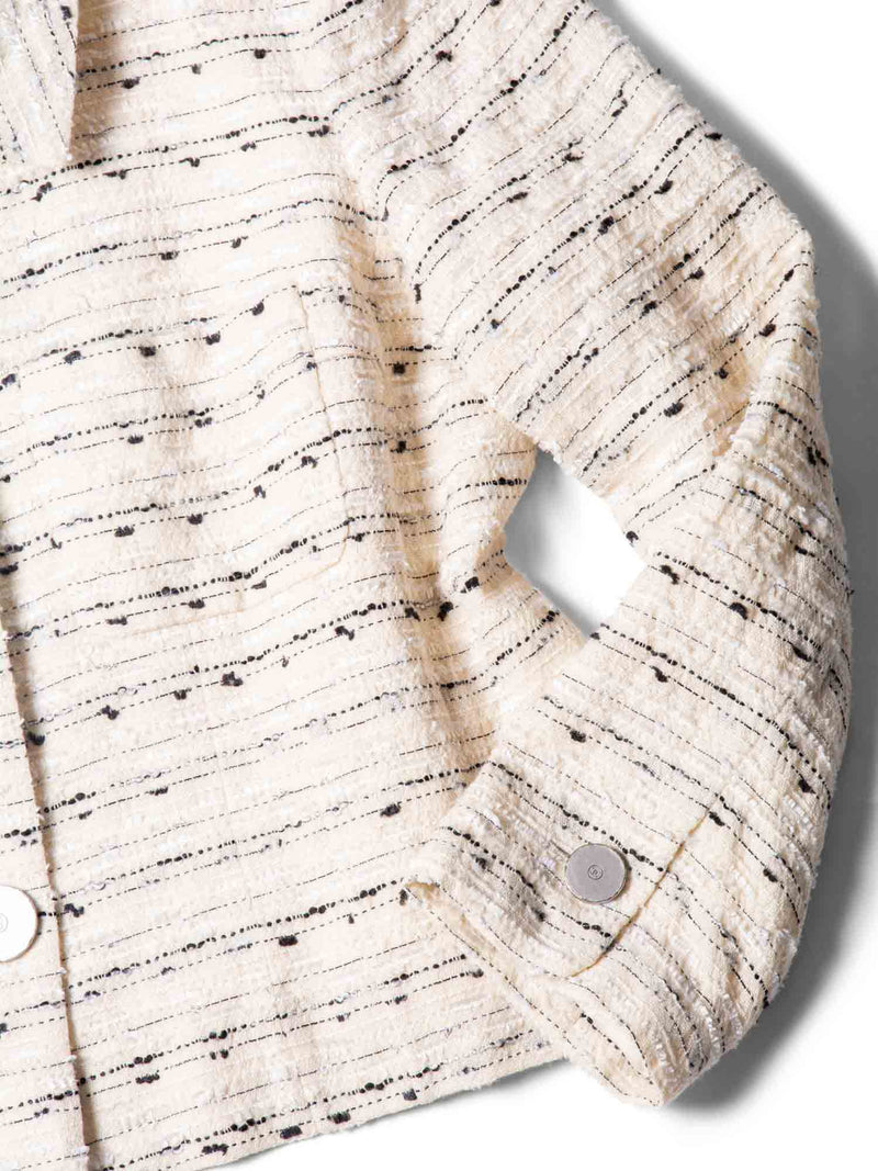 CHANEL CC Logo Sequin Tweed Jacket Cream-designer resale
