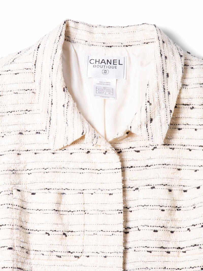 CHANEL CC Logo Sequin Tweed Jacket Cream