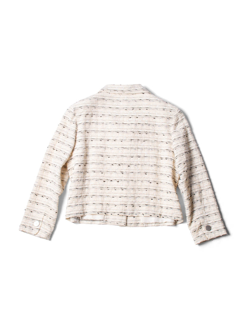 CHANEL CC Logo Sequin Tweed Jacket Cream-designer resale