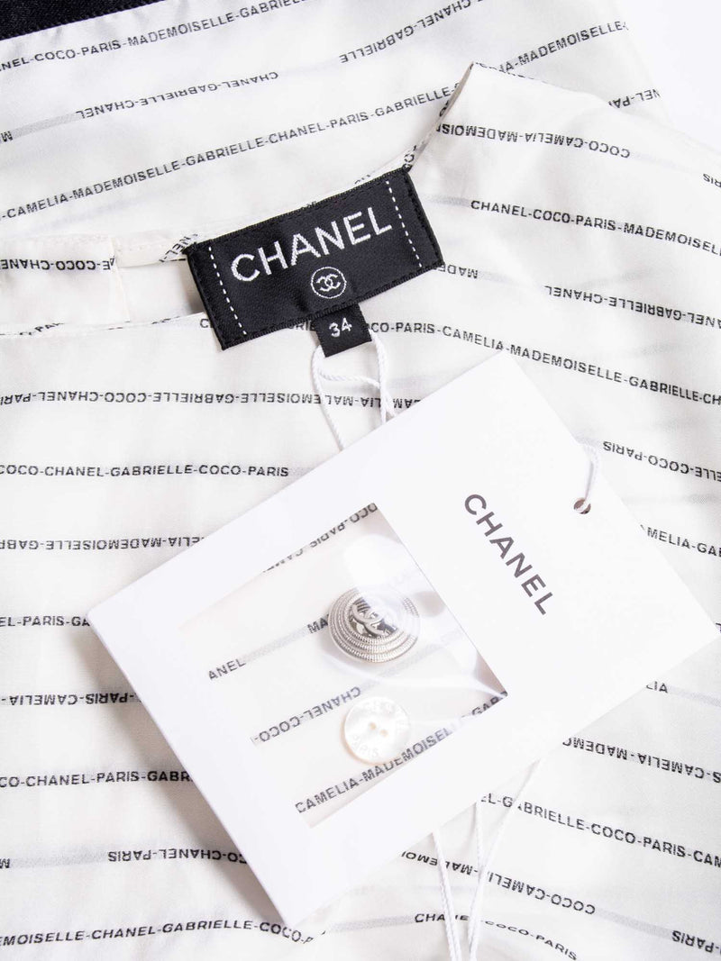 CHANEL CC Logo Silk Blouse Black White-designer resale