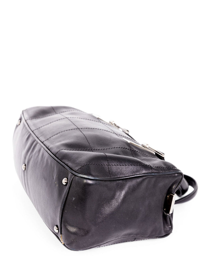 CHANEL CC Logo Soft Quilted Leather Duffle Shoulder Bag Black-designer resale
