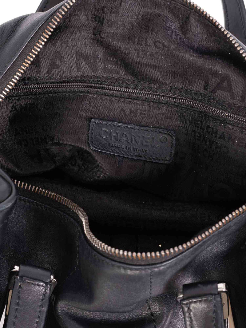 CHANEL CC Logo Soft Quilted Leather Duffle Shoulder Bag Black-designer resale