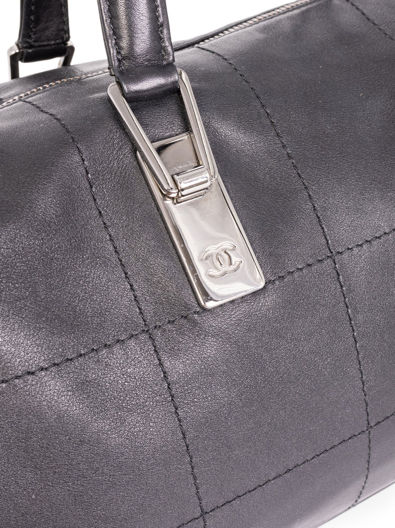 CHANEL CC Logo Soft Quilted Leather Duffle Shoulder Bag Black-designer resale