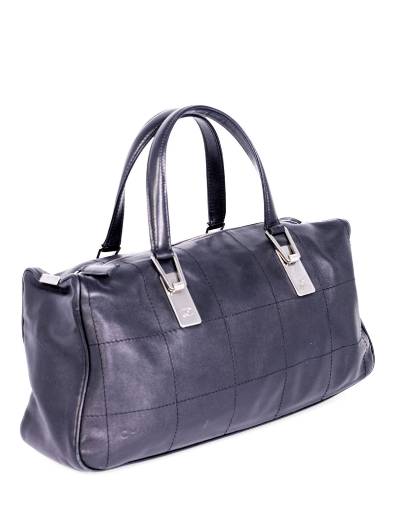 CHANEL CC Logo Soft Quilted Leather Duffle Shoulder Bag Black-designer resale