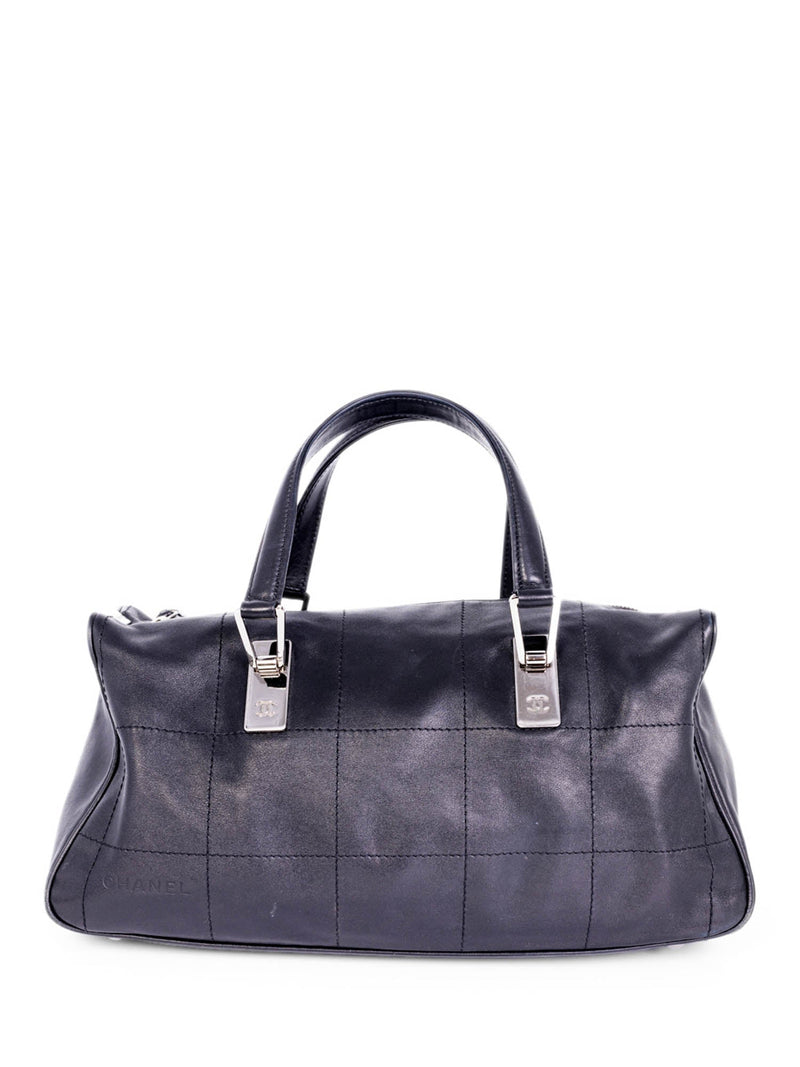 CHANEL CC Logo Soft Quilted Leather Duffle Shoulder Bag Black-designer resale