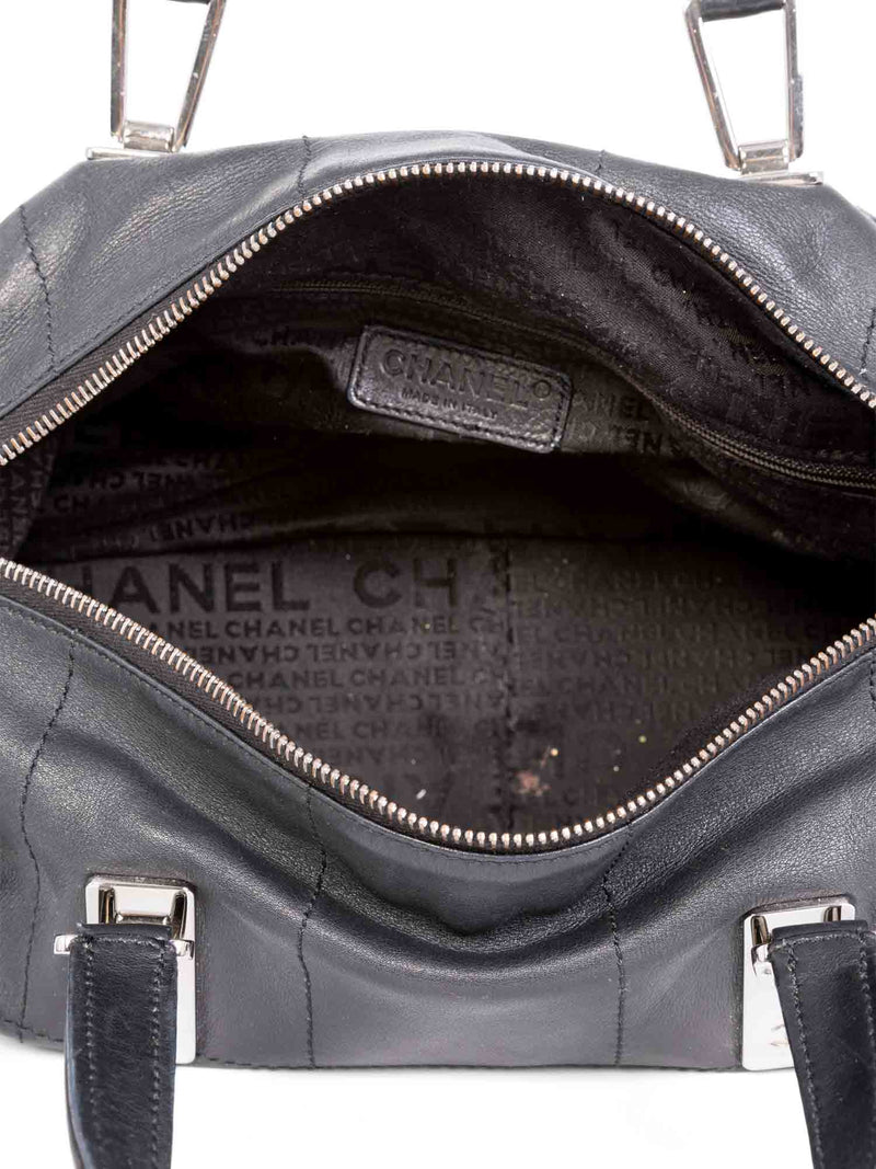 CHANEL CC Logo Soft Quilted Leather Duffle Shoulder Bag Black-designer resale