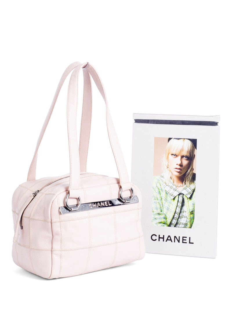 CHANEL CC Logo Soft Quilted Leather Duffle Shoulder Bag Pink