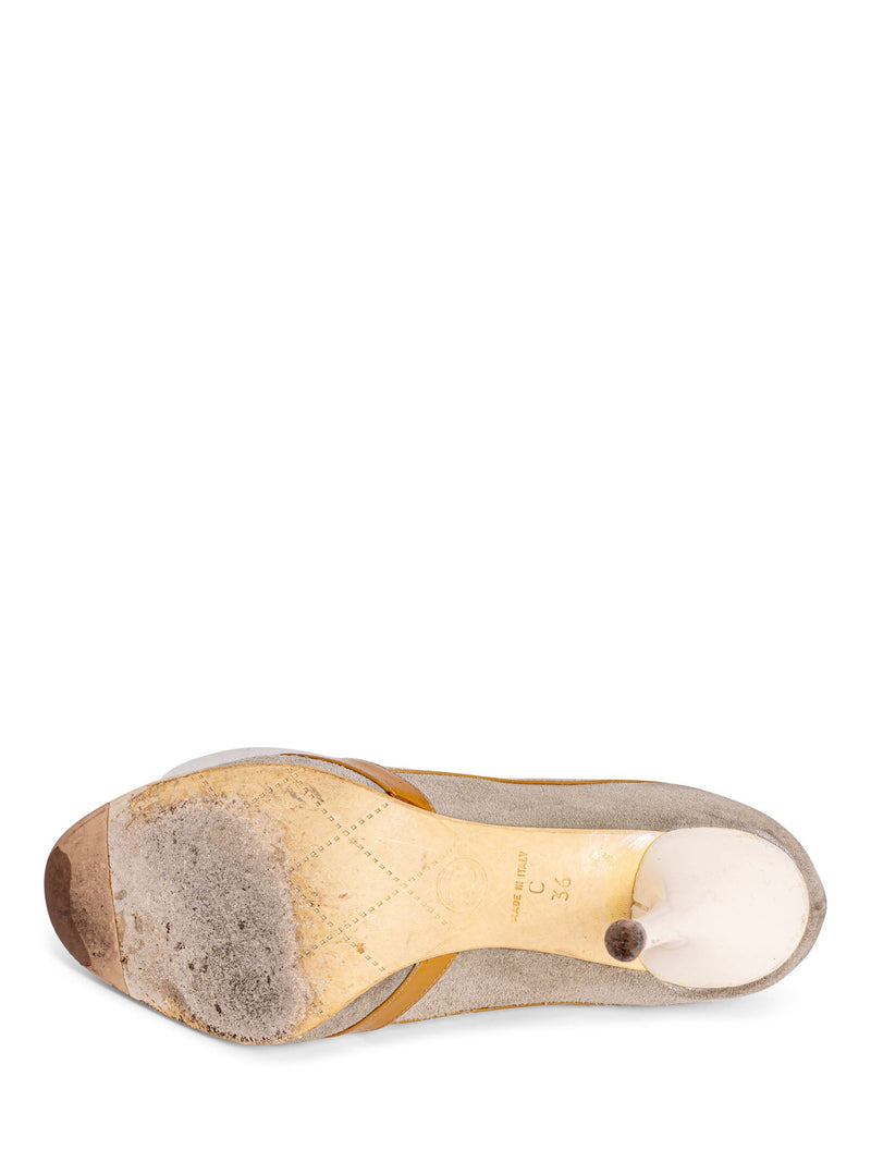 CHANEL CC Logo Suede Leather Pumps Grey Yellow-designer resale