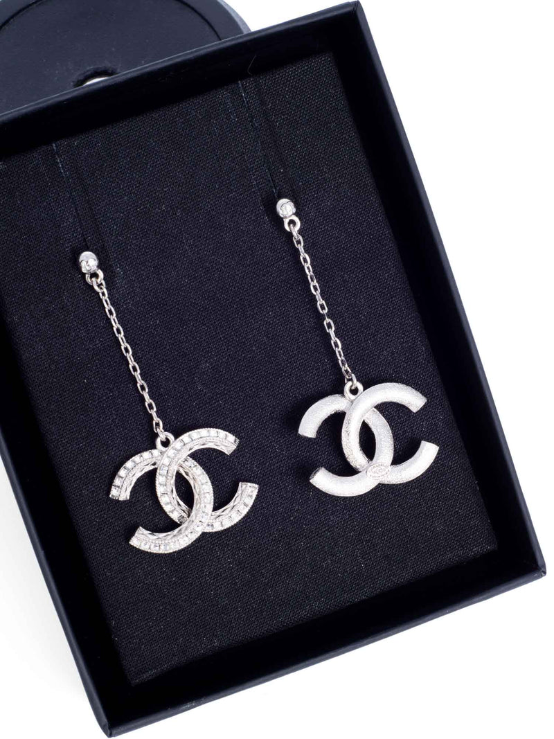 Chanel CC Floral Crystals SIlver Tone Earrings and Ring Size 54 at 1stDibs