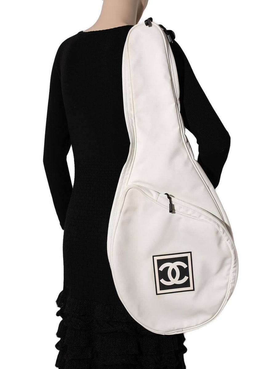 CHANEL CC Logo Tennis Racquet Sleeve Bag White Black