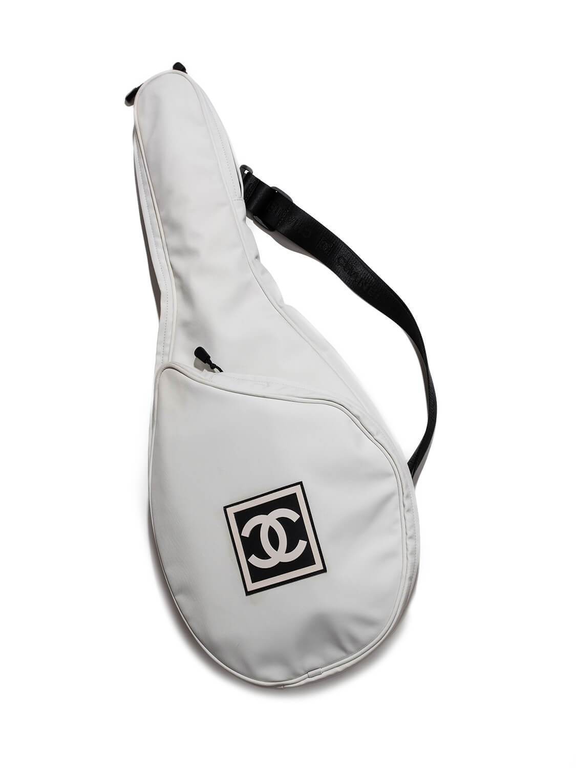CHANEL CC Logo Tennis Racquet Sleeve Bag White Black-designer resale