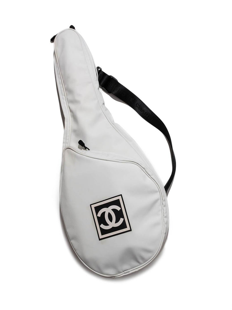 CHANEL CC Logo Tennis Racquet Sleeve Bag White Black