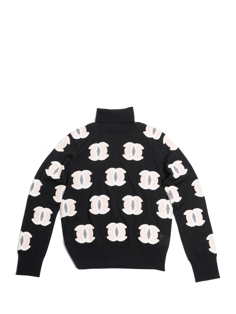 CHANEL CC Logo Turtleneck Sweater Black Pink