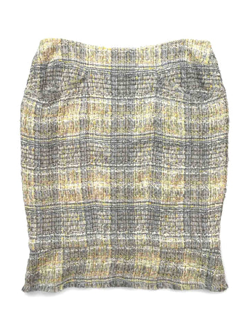 CHANEL CC Logo Tweed Fringe Skirt Grey Yellow-designer resale
