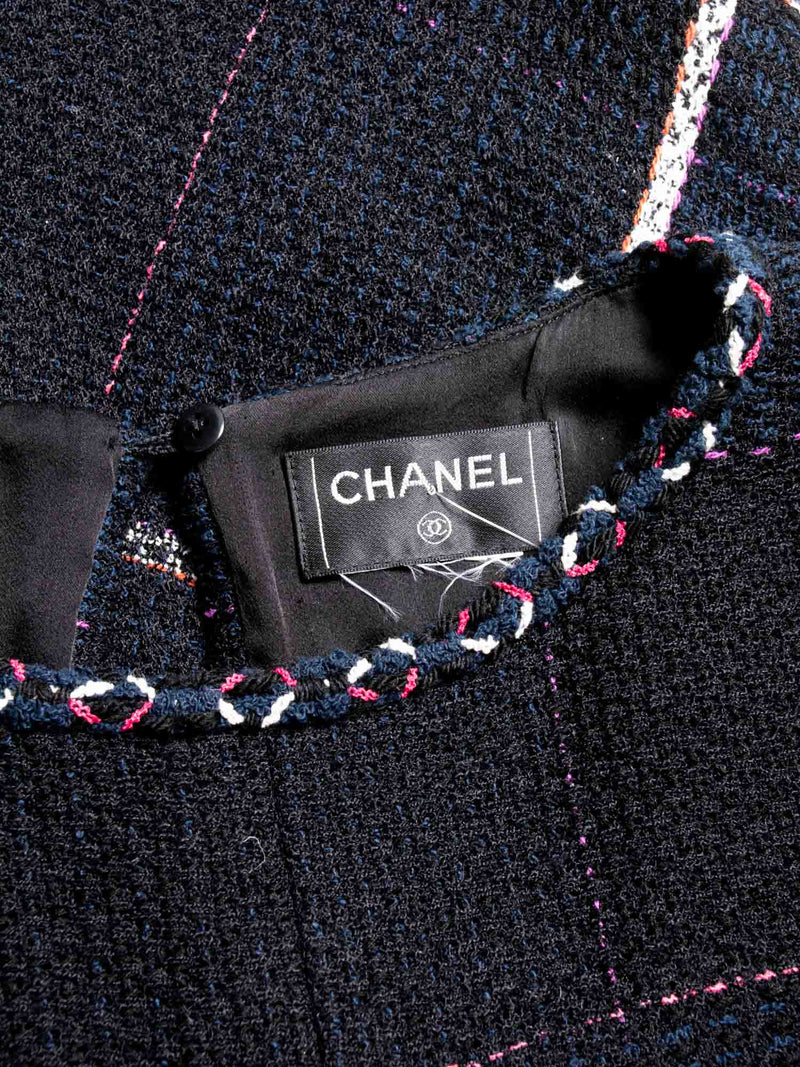CHANEL CC Logo Tweed Fringe Top Black Navy Blue-designer resale