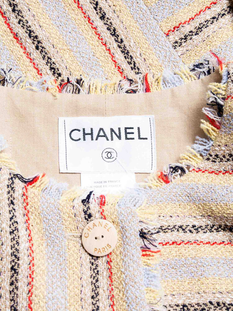 CHANEL CC Logo Tweed Fringy Fitted Jacket Beige-designer resale