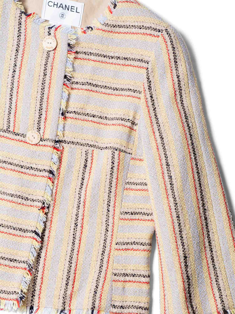 CHANEL CC Logo Tweed Fringy Fitted Jacket Beige-designer resale
