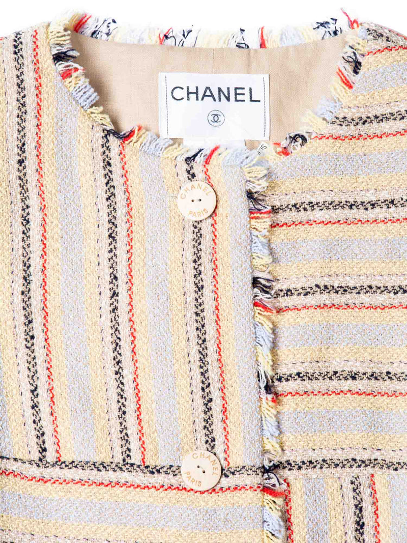 CHANEL CC Logo Tweed Fringy Fitted Jacket Beige-designer resale