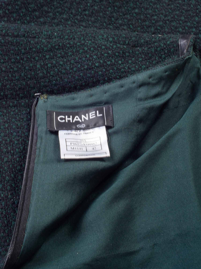 CHANEL CC Logo Tweed Leather Mini Skirt Green-designer resale