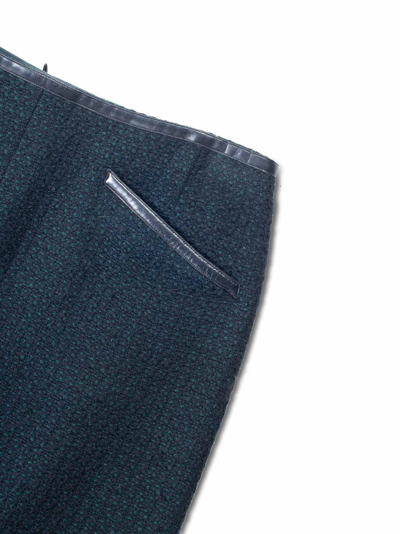 CHANEL CC Logo Tweed Leather Mini Skirt Green-designer resale