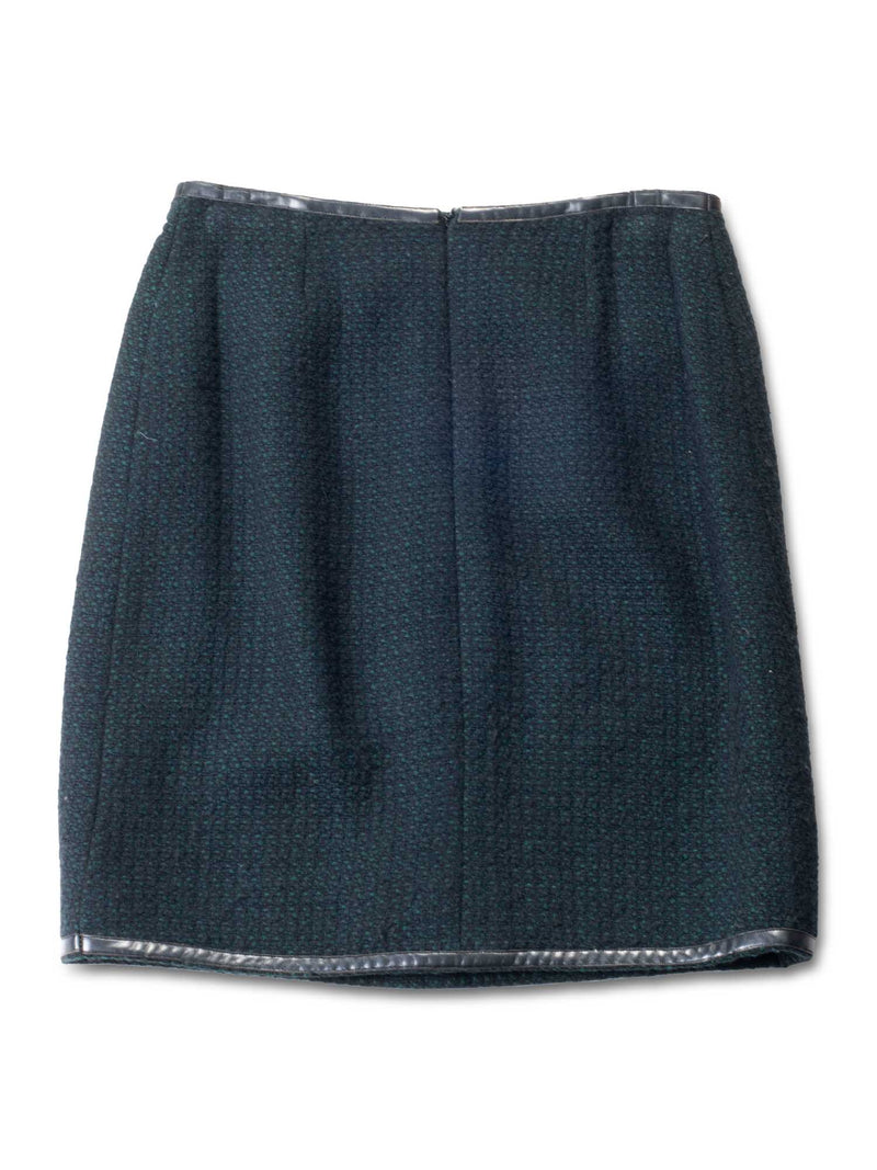 CHANEL CC Logo Tweed Leather Mini Skirt Green-designer resale