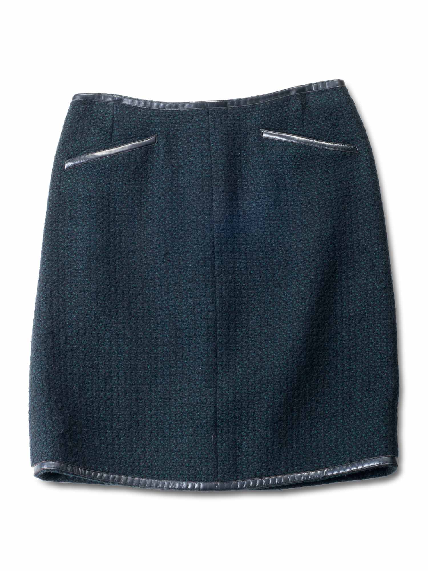CHANEL CC Logo Tweed Leather Mini Skirt Green-designer resale