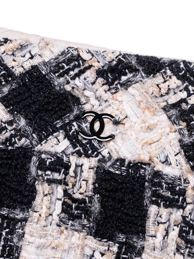 Chanel CC Logo Tweed Pleated Skirt Ivory Black