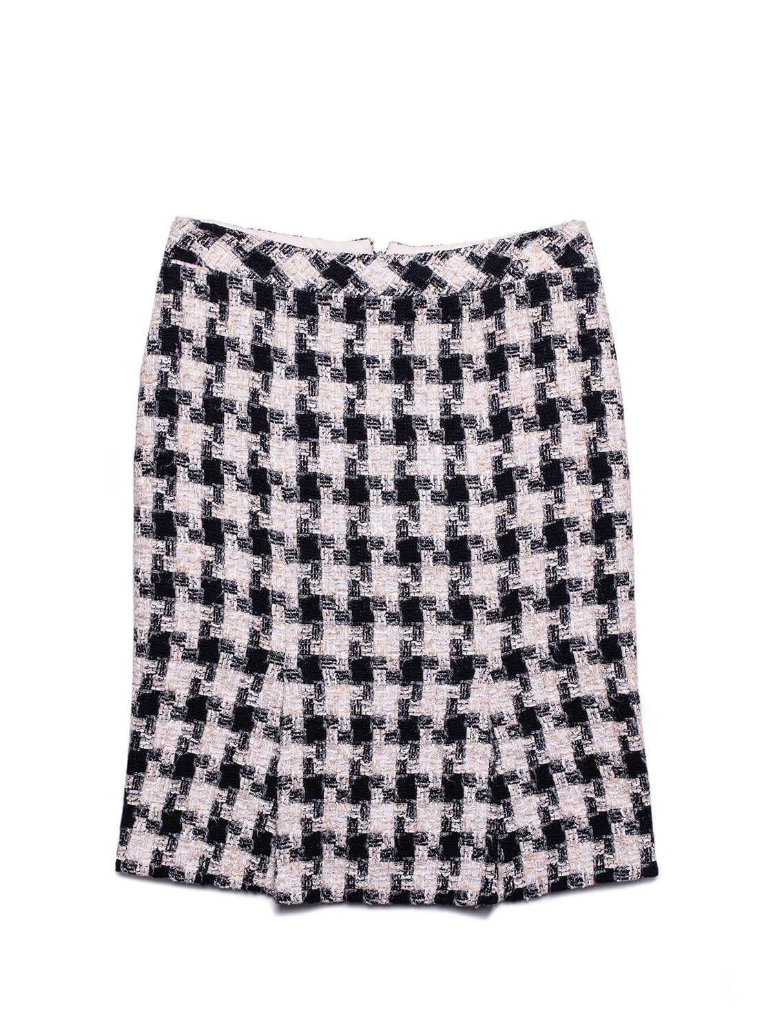 CHANEL CC Logo Tweed Pleated Skirt Ivory Black-designer resale