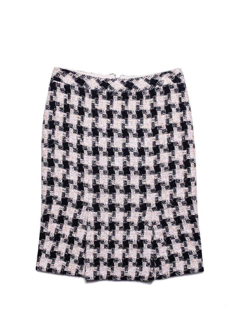 Chanel CC Logo Tweed Pleated Skirt Ivory Black