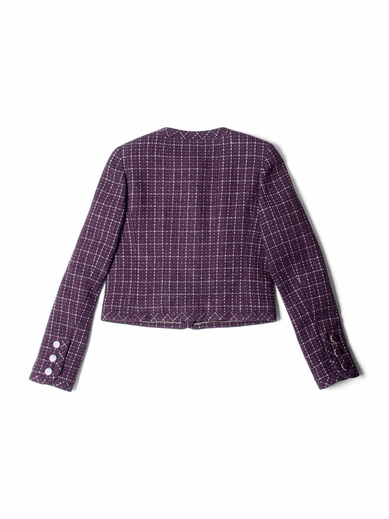 CHANEL CC Logo Tweed Sparkly Fitted Jacket Burgundy-designer resale