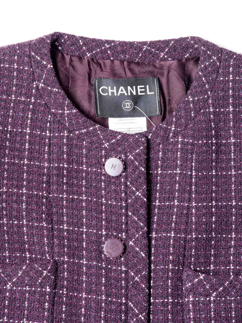 CHANEL CC Logo Tweed Sparkly Fitted Jacket Burgundy-designer resale