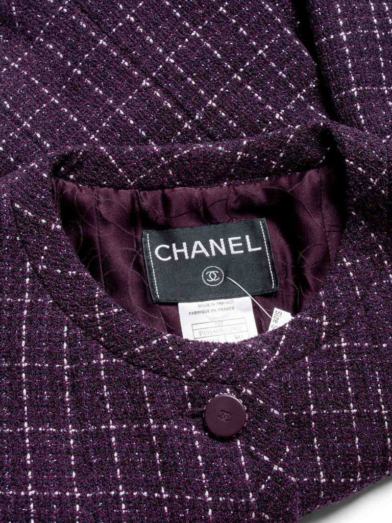 CHANEL CC Logo Tweed Sparkly Fitted Jacket Burgundy