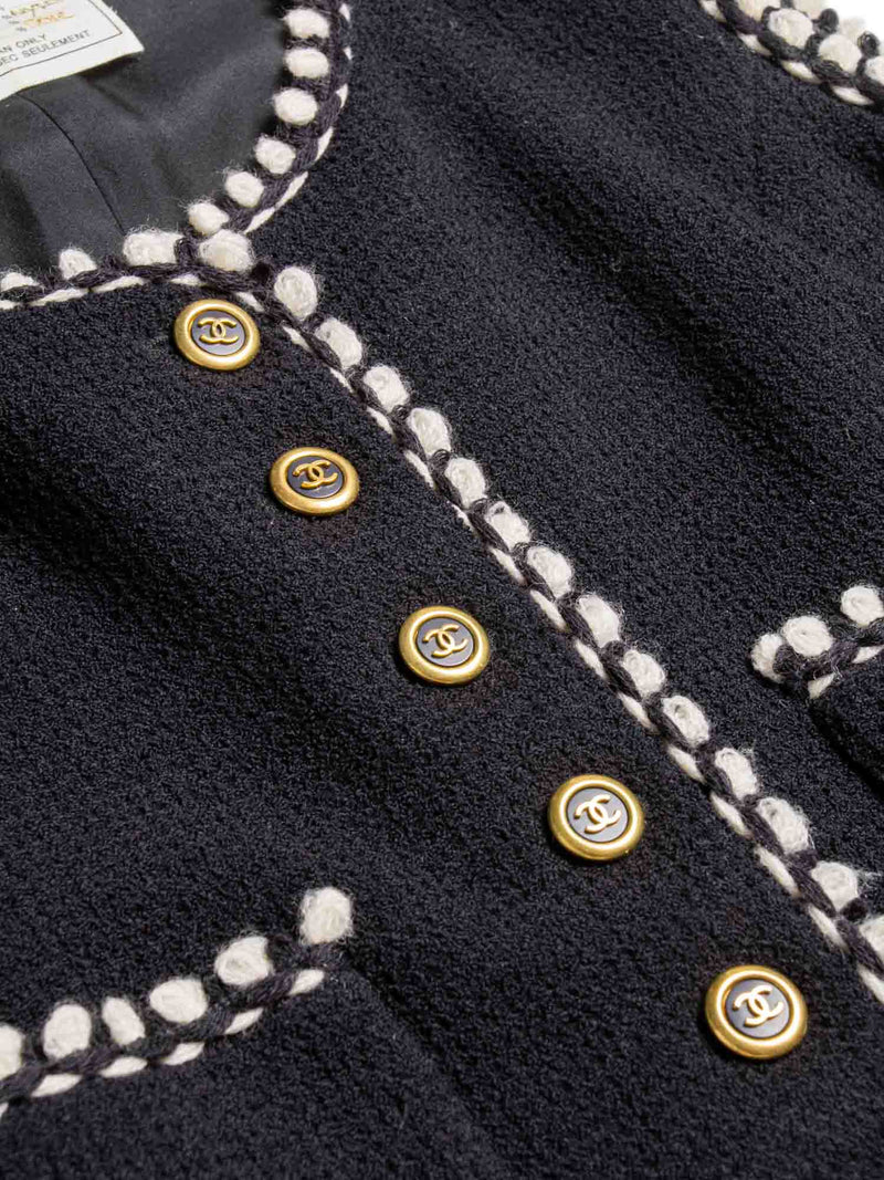 CHANEL CC Logo Tweed Wool Fringe Vest Black White-designer resale