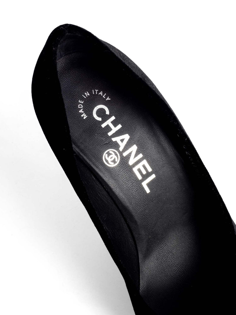 Chanel CC Logo Velvet Crystal Heels Black