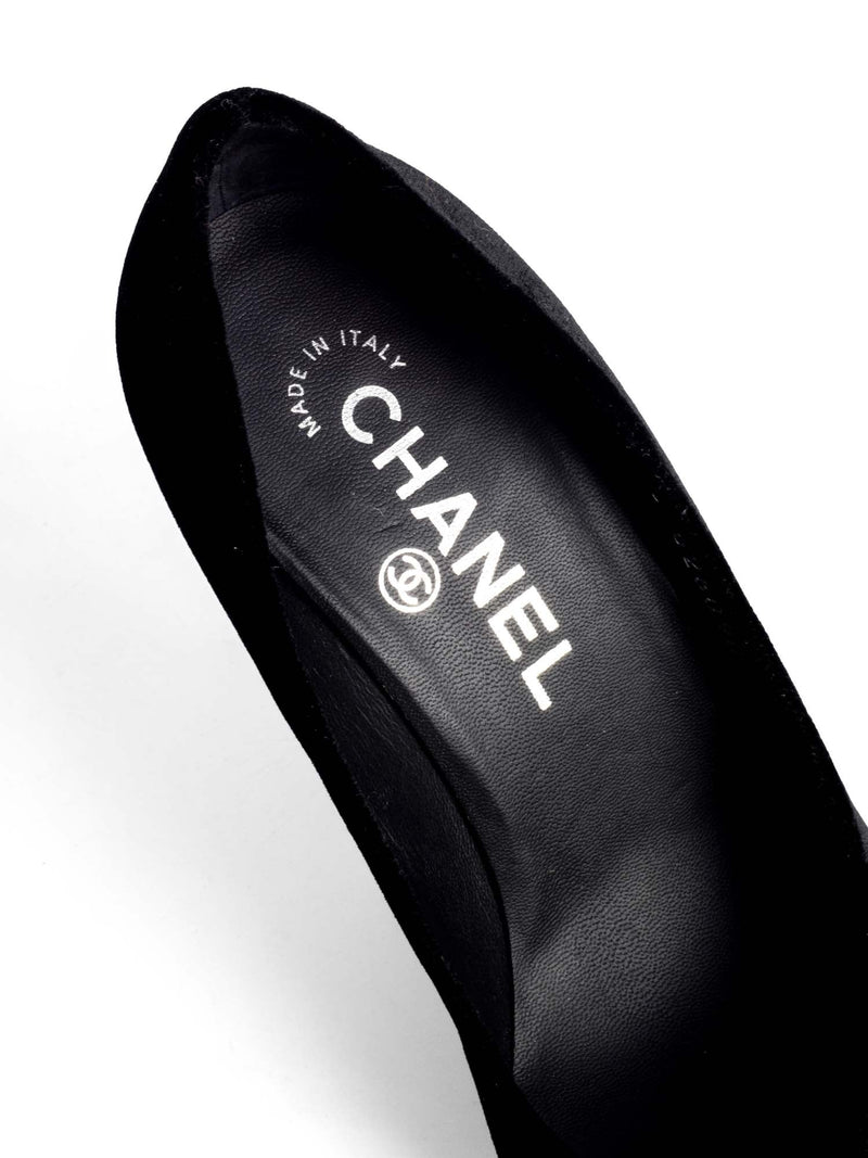CHANEL CC Logo Velvet Crystal Heels Black-designer resale