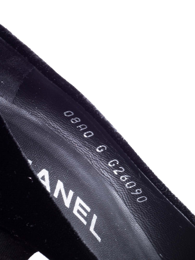 CHANEL CC Logo Velvet Crystal Heels Black-designer resale