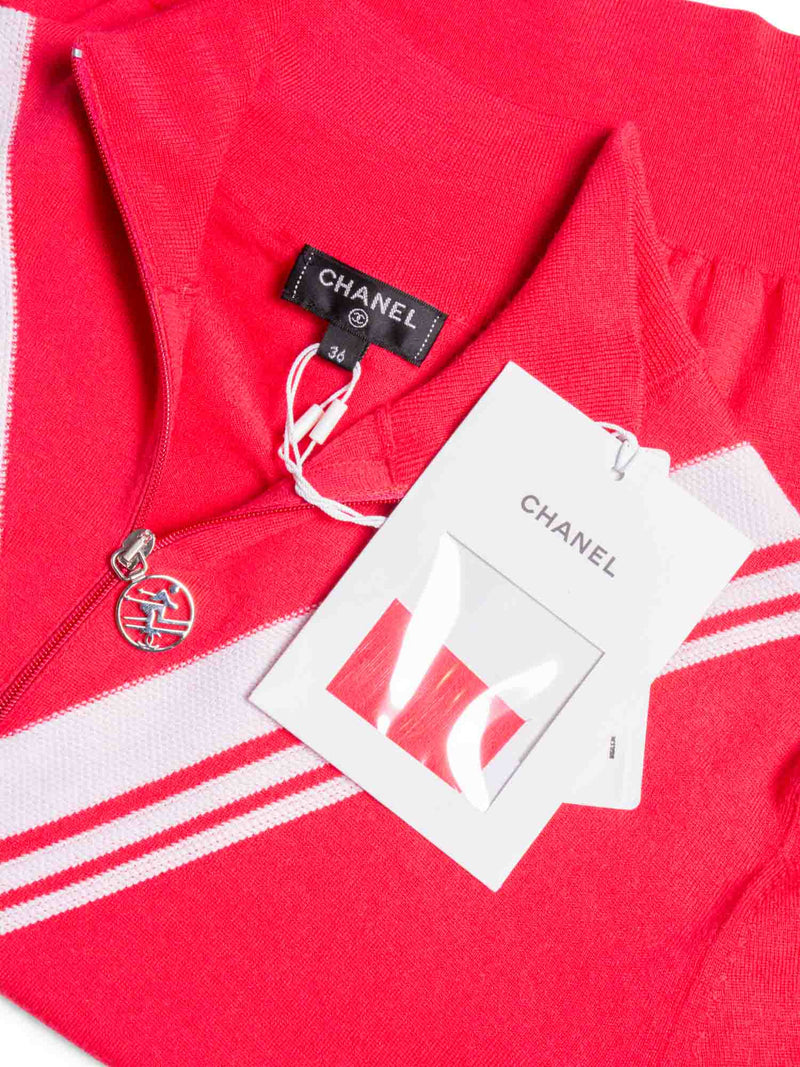 CHANEL CC Logo Wool Chevron Sweater Pink White-designer resale