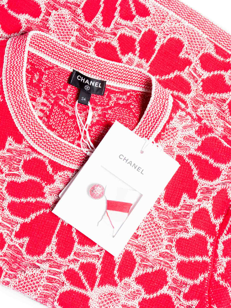 CHANEL CC Logo Wool Cotton Floral Eyelet Embroidered Top Pink White-designer resale