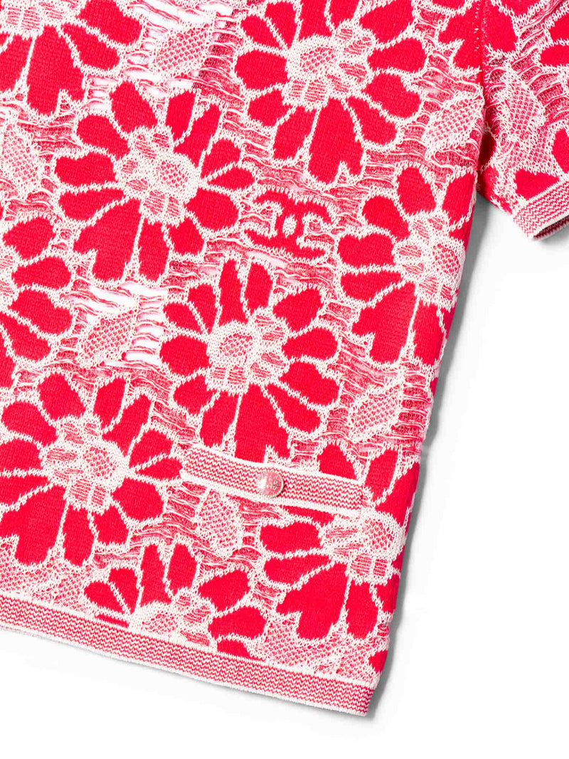 CHANEL CC Logo Wool Cotton Floral Eyelet Embroidered Top Pink White-designer resale