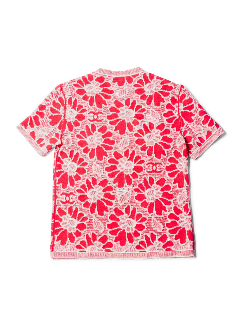 CHANEL CC Logo Wool Cotton Floral Eyelet Embroidered Top Pink White-designer resale