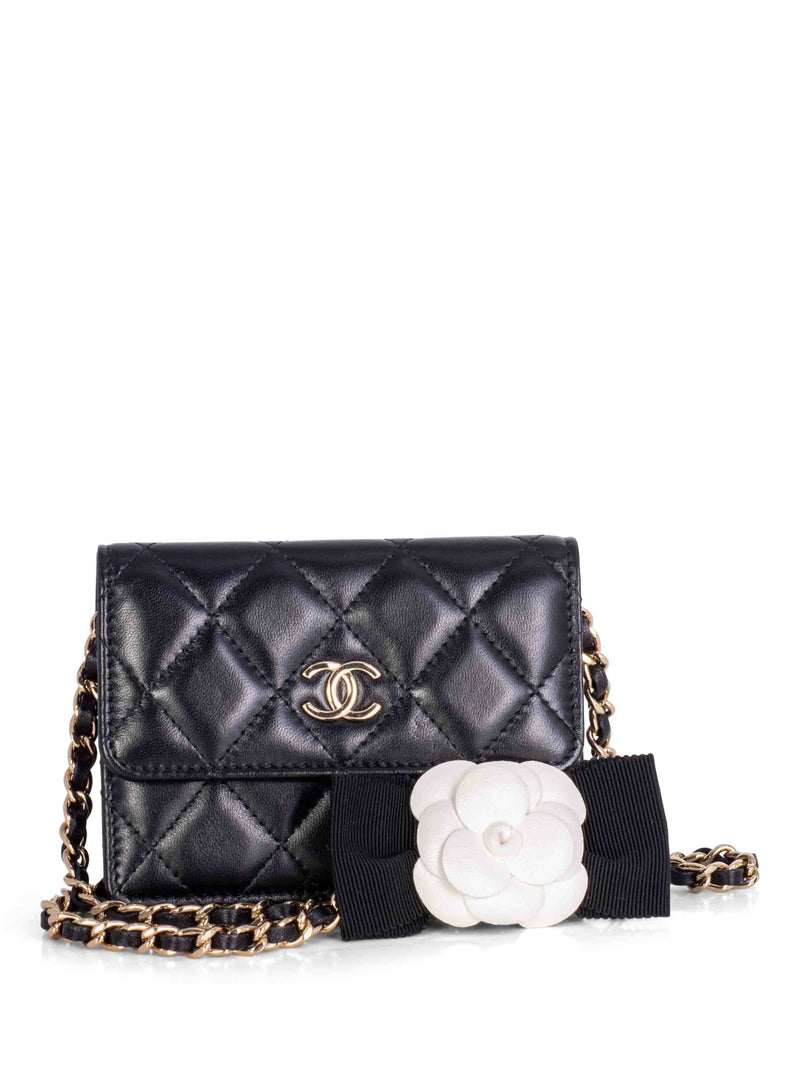 CHANEL CC Quilted Leather Mini Camellia Flap Messenger Bag Black-designer resale