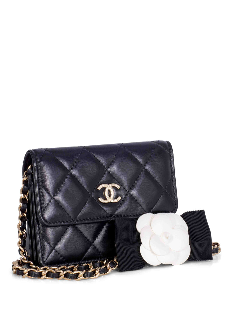 CHANEL CC Quilted Leather Mini Camellia Flap Messenger Bag Black-designer resale