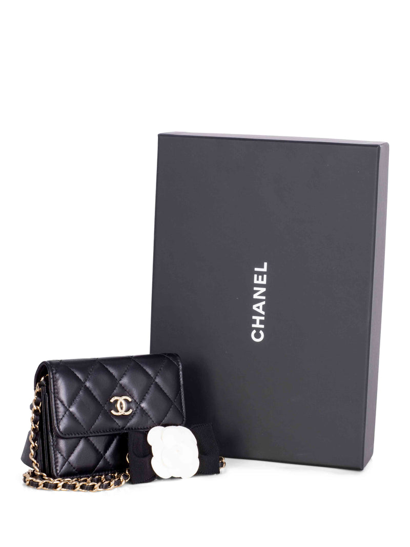 CHANEL CC Quilted Leather Mini Camellia Flap Messenger Bag Black-designer resale