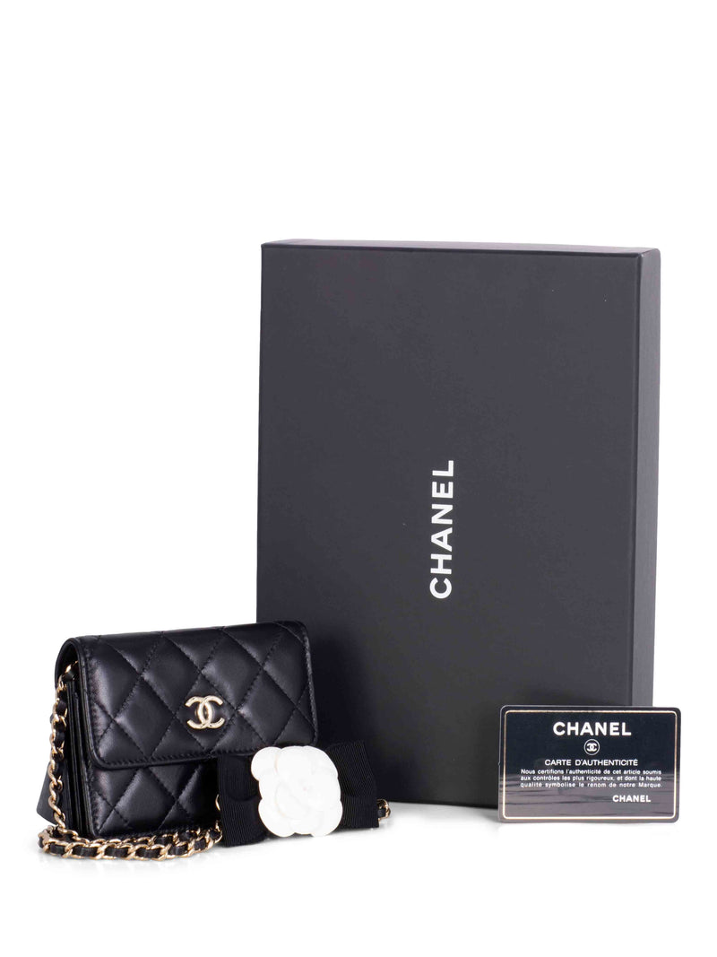 CHANEL CC Quilted Leather Mini Camellia Flap Messenger Bag Black
