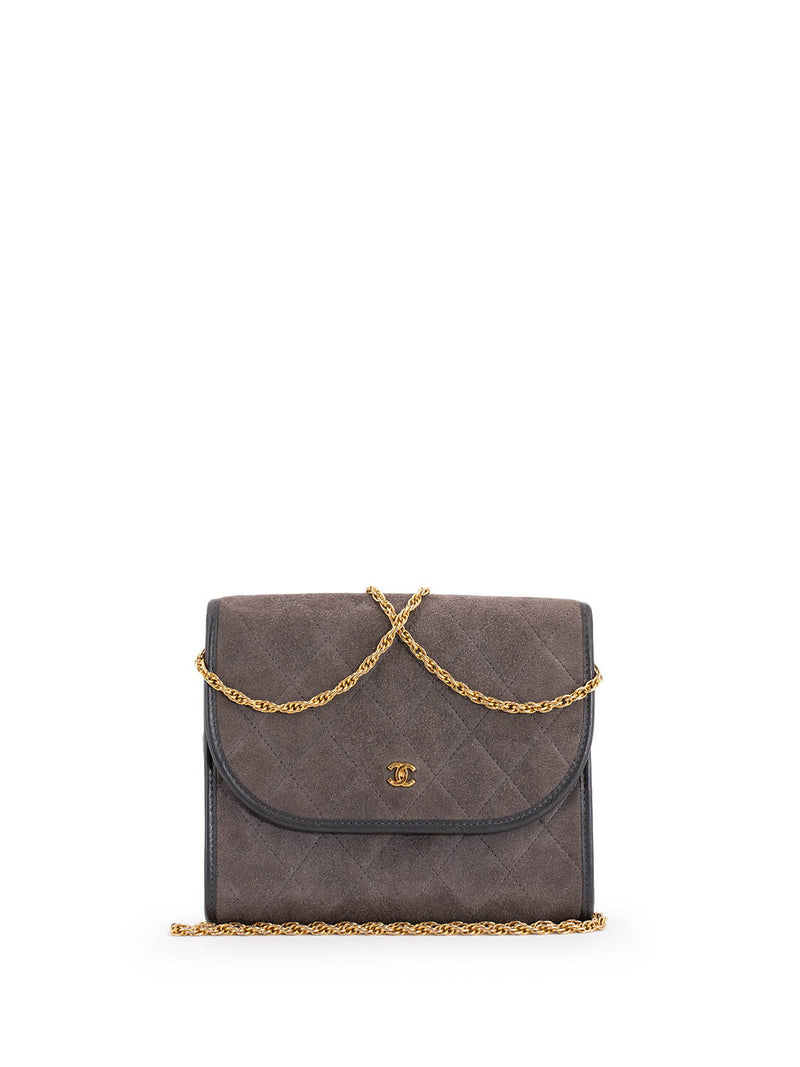 CHANEL CC Suede Quilted Wallet On Chain Taupe-designer resale