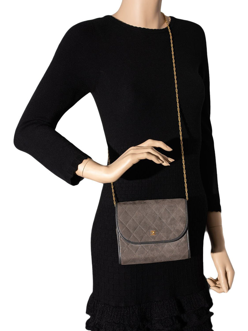 CHANEL CC Suede Quilted Wallet On Chain Taupe-designer resale