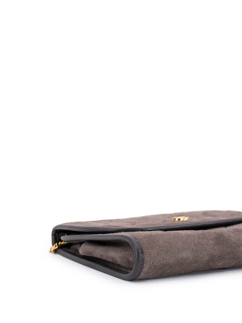 CHANEL CC Suede Quilted Wallet On Chain Taupe-designer resale