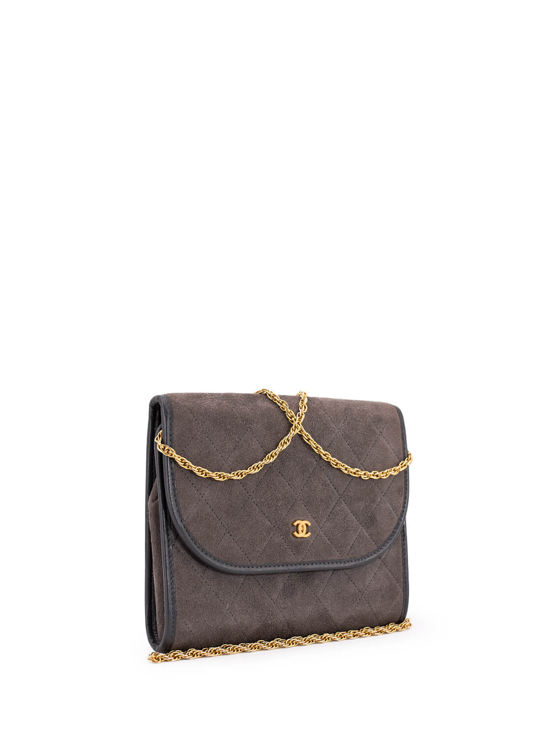 CHANEL CC Suede Quilted Wallet On Chain Taupe-designer resale