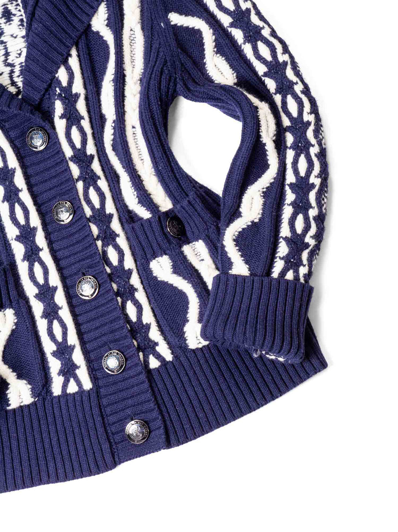 CHANEL Cable Knit Cashmere Sparkly Nautical Cardigan Blue White-designer resale